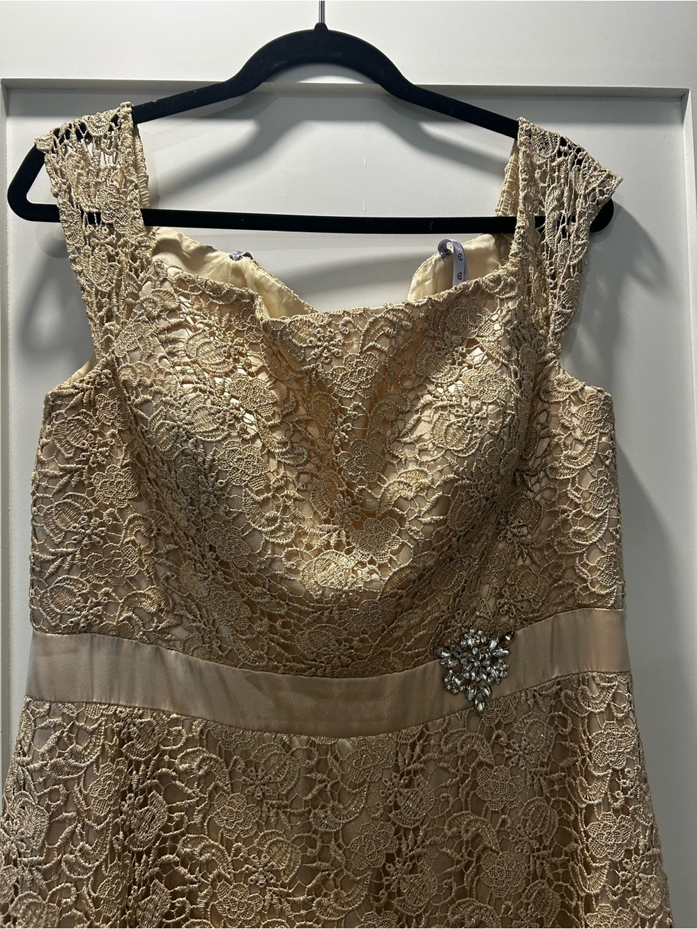 Women’s floor length ballgown - cream and gold lace